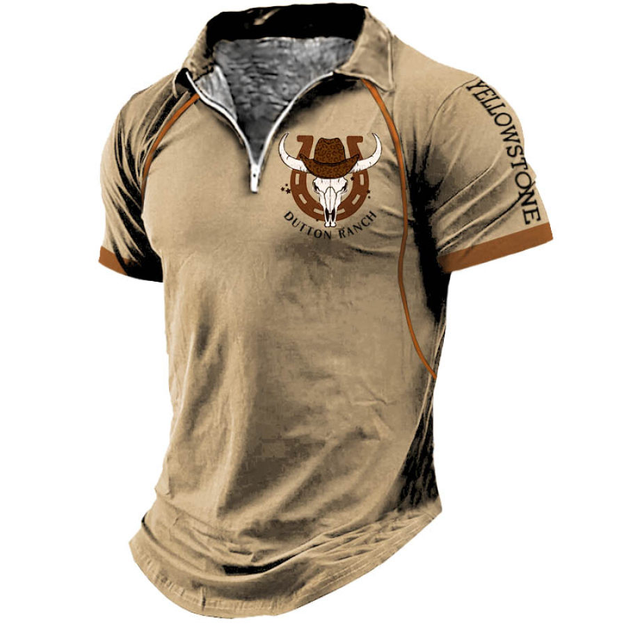 

Йеллоустонская ковбойская мужская рубашка поло на молнии винтажная уличная рубашка с цветными блоками летние повседневные топы с короткими рукавами