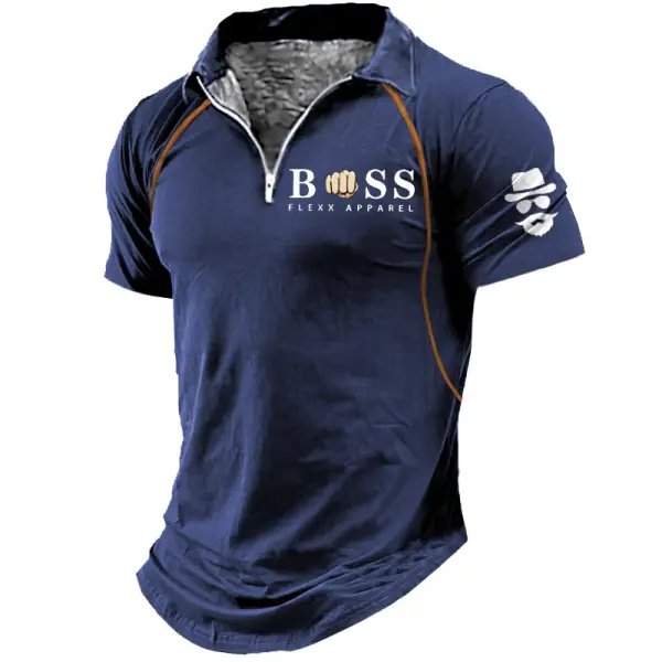 Men's Zipper Polo Shirt Vintage Boss Outdoor Color Block Short Sleeve Summer Daily Tops - Cotosen.com