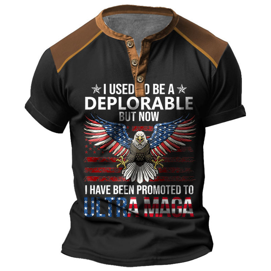 

American Eagle Deplorable Ultra Maga T-Shirt Pour Hommes Henley Vintage Colorblock été Hauts Quotidiens
