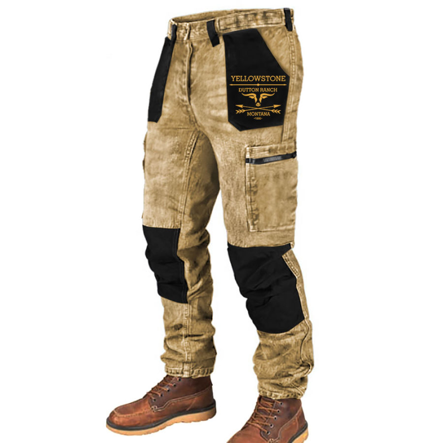 

Yellowstone Western Cowboy Retro Herrenhose Mit Mehreren Taschen Outdoor-Freizeithose