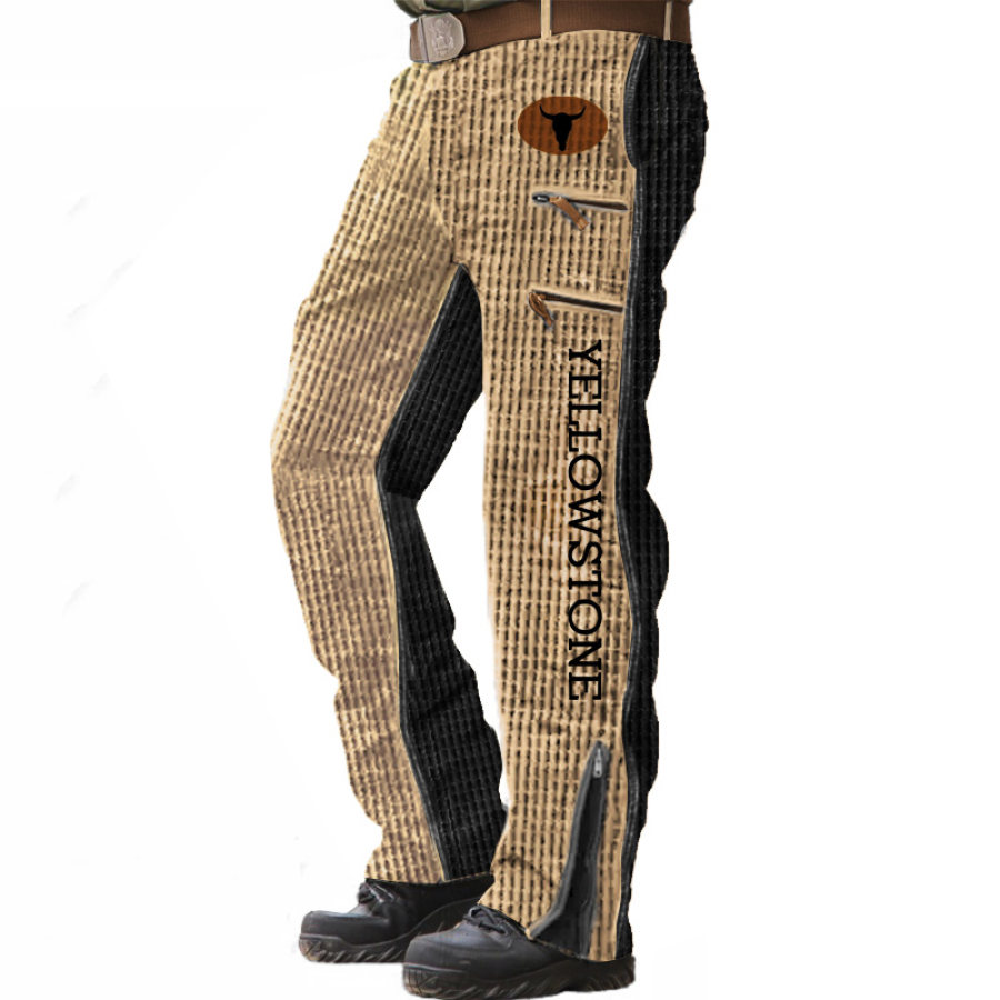 

Йеллоустонские мужские винтажные вафельные вязаные уличные тактические повседневные брюки с несколькими карманами на молнии