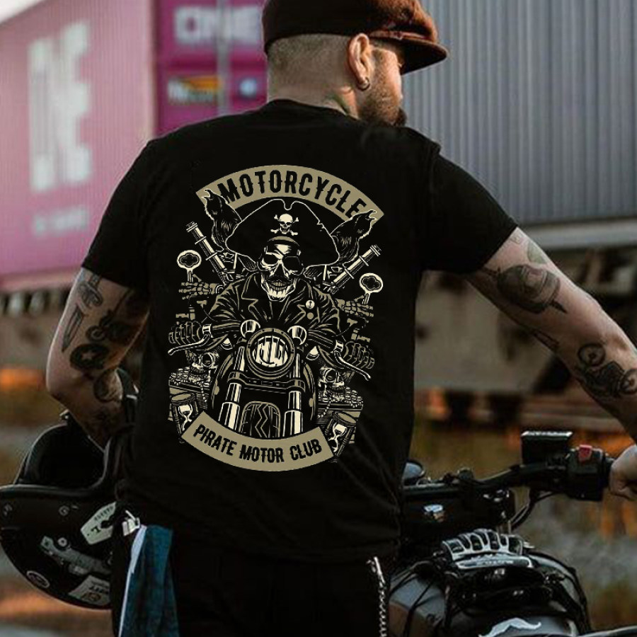 

T-shirt Imprimé Vintage Unisexe Avec Crâne Fanatique De Moto En Plein Air