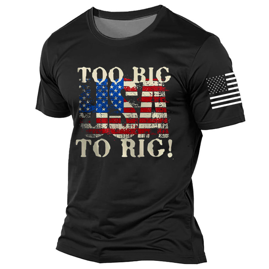 

Мужская винтажная повседневная футболка с короткими рукавами и круглым вырезом с американским флагом USA Too Big To Rig