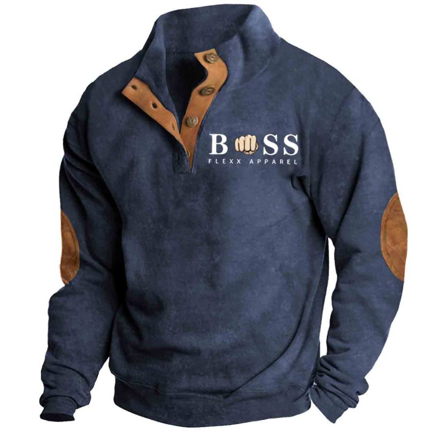 

Hombre Sudadera Boss Estampado Cuello Levantado Botones Bloques Vintage Diario Tops