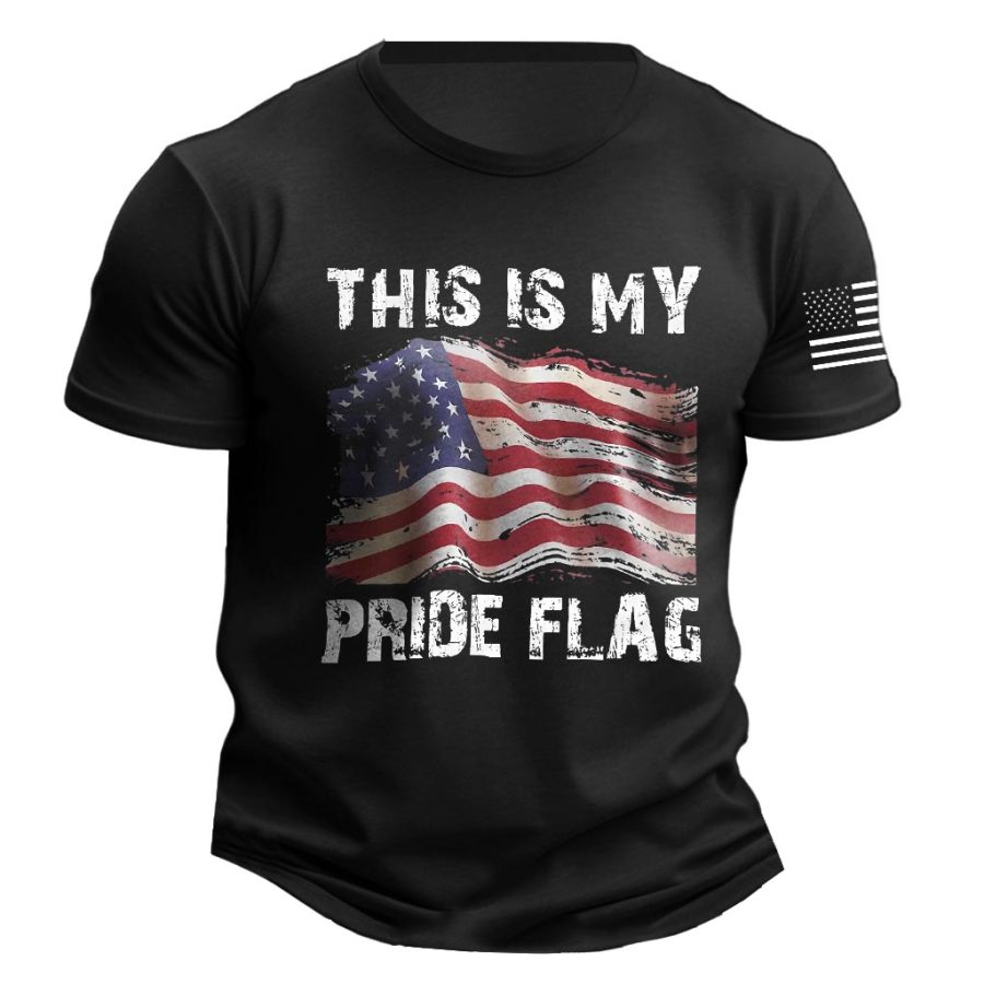

Camiseta De Manga Corta Con Cuello Redondo Y Estampado De Bandera Estadounidense This Is My Pride Para Hombre