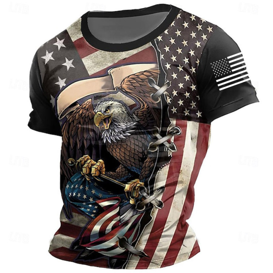 

Мужская повседневная винтажная футболка с коротким рукавом с круглым вырезом и американским флагом Eagle