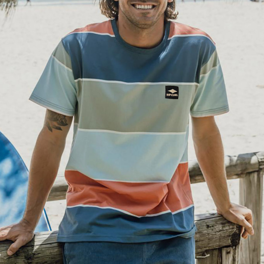 

Camiseta De Manga Corta Vintage De Los Años 90 Rip Curl Surf Beach Con Bloques De Color Para Hombre