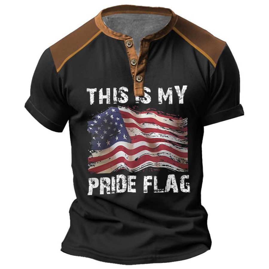 

This Is My Pride American Flag Men's T-Shirt Henley Vintage Colorblock Summer Daily Tops
