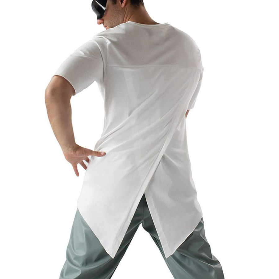 

Мужская сексуальная белая футболка с высоким и низким вырезом на завязках