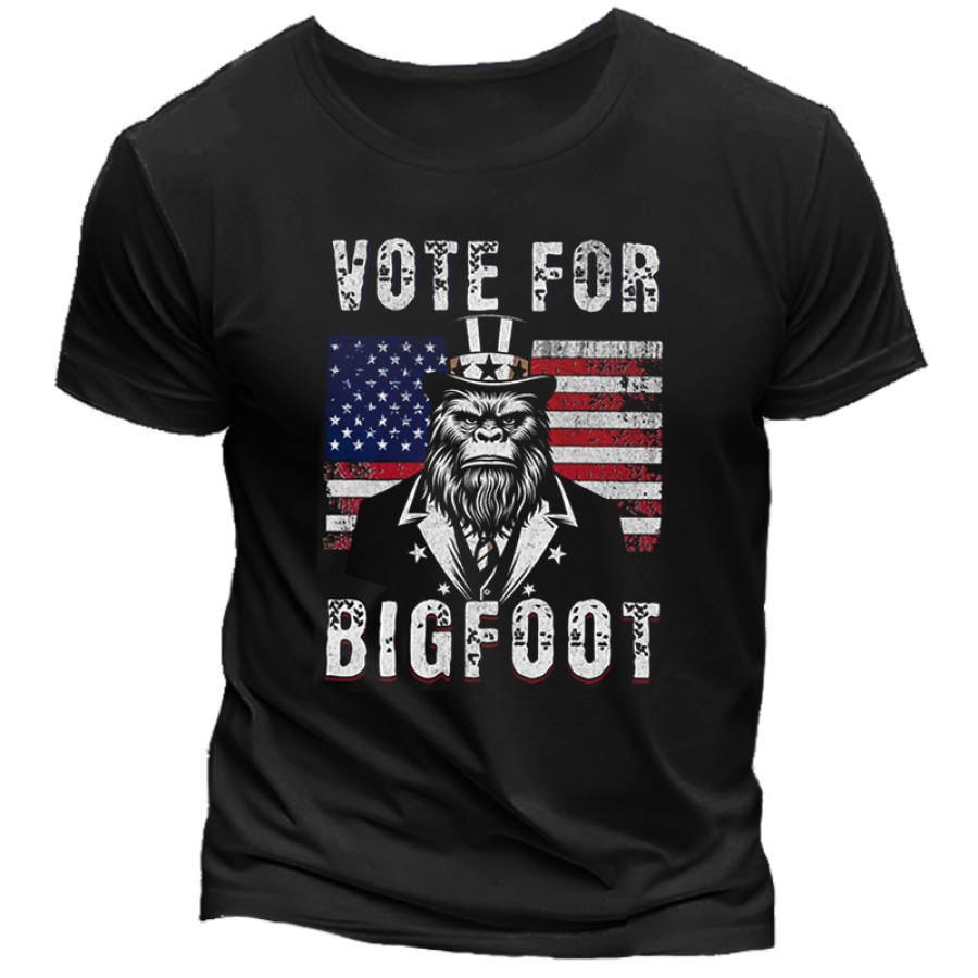 

Unisex-T-Shirt Mit Wahl-Humor Und Amerikanischer Flagge „Vote For Bigfoot“.