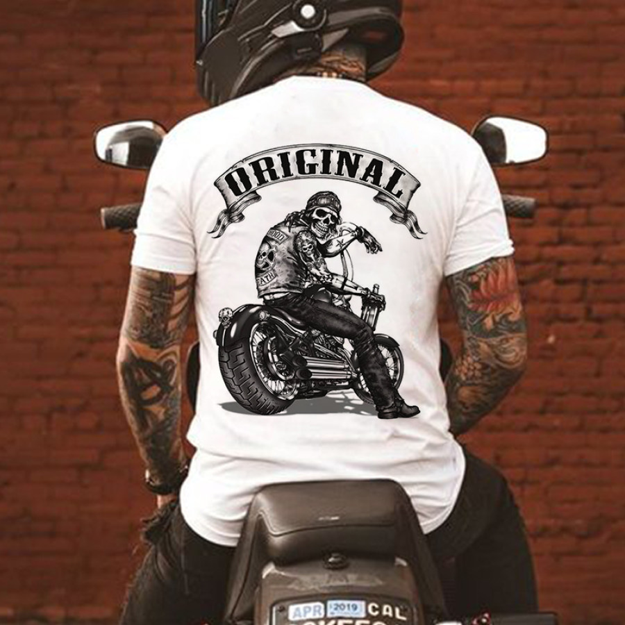 

T-shirt Unisexe Imprimé Tête De Mort Fanatique De Moto En Plein Air