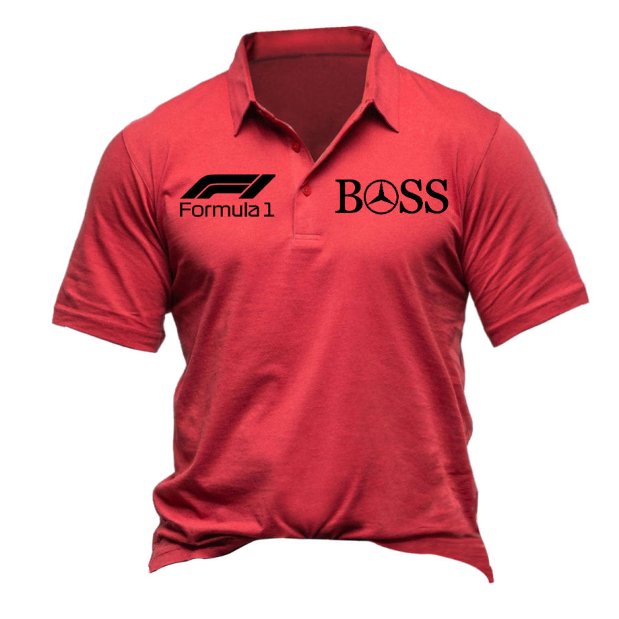 

Herren-Poloshirt Boss Racing Vintage Outdoor Color Block Kurzarm Sommer-Tagesoberteile