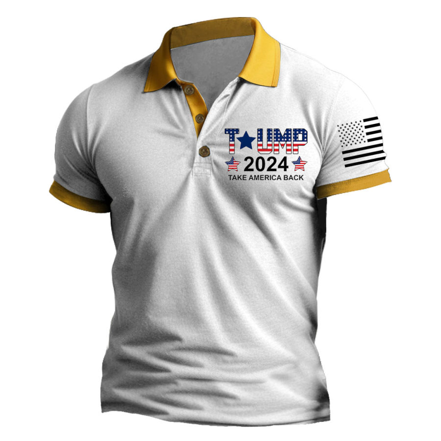 

Polo Para Hombre Take America Back Bandera Americana Vintage Al Aire Libre Bloques De Color Manga Corta Verano Diario Tops