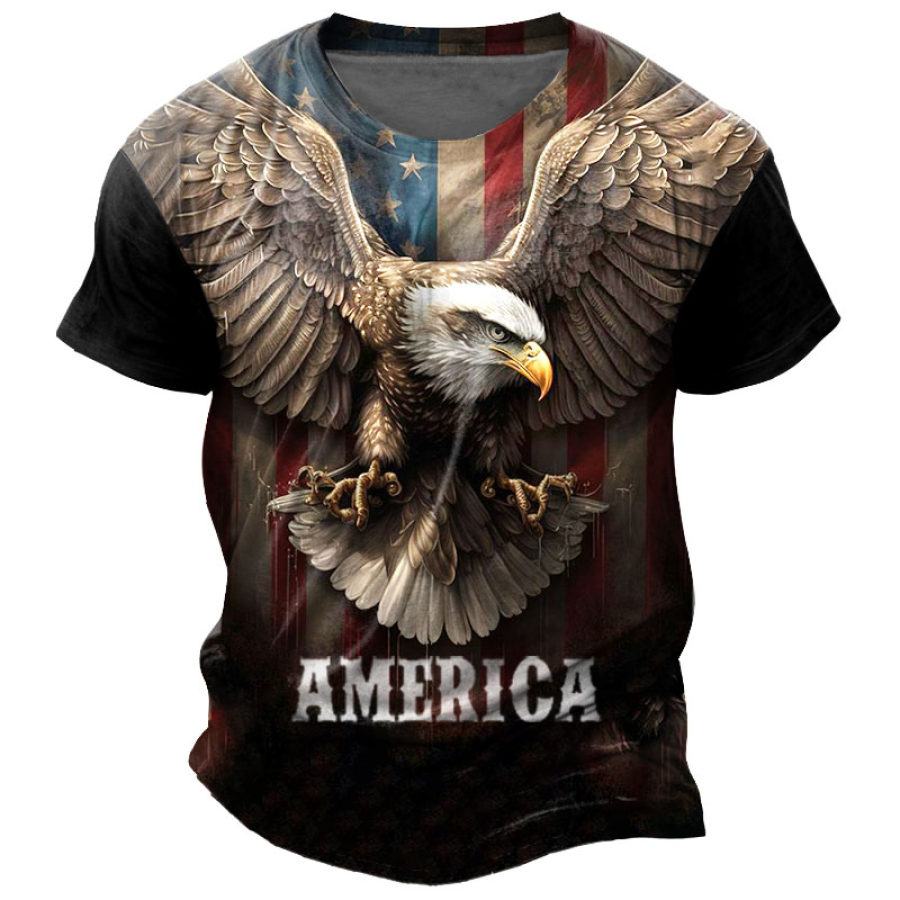 

American Flag Eagle T-shirt Vintage à Manches Courtes Et Col Rond Pour Homme