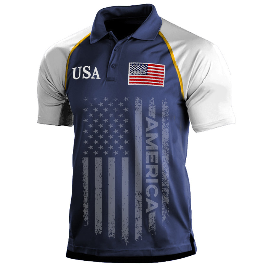 

Herren-Poloshirt Amerikanische Flagge USA Bestickt Vintage Outdoor Farbblock Kurzärmelig Sommer- Und Alltagsoberteile