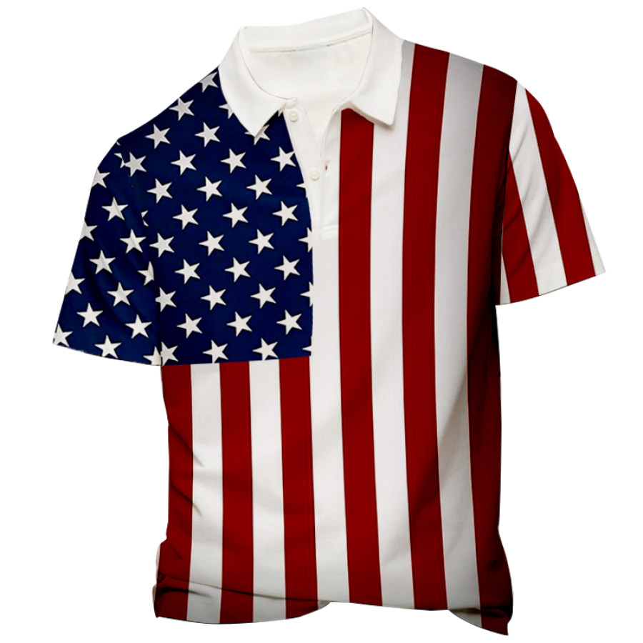 

Patchwork-Kontrast-Poloshirt Mit Amerikanischer Flagge Und Patchwork-Aufdruck Für Herren