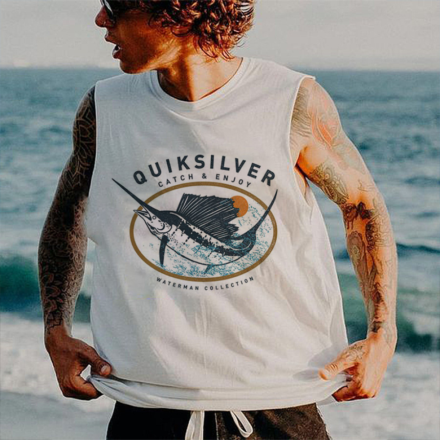 

Camiseta Sin Mangas Con Estampado De Vacaciones En La Playa Y Surf Para Hombre