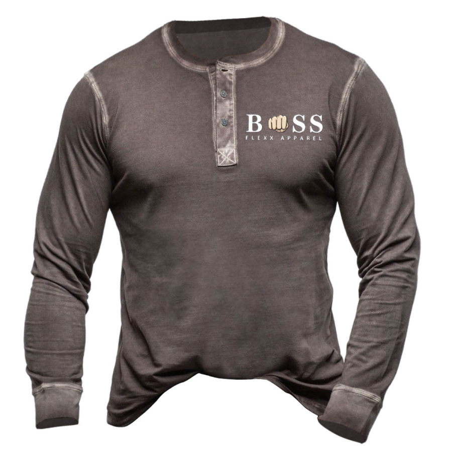 

Camiseta Para Hombre Boss Manga Larga Henley Vintage Tops Diarios Al Aire Libre