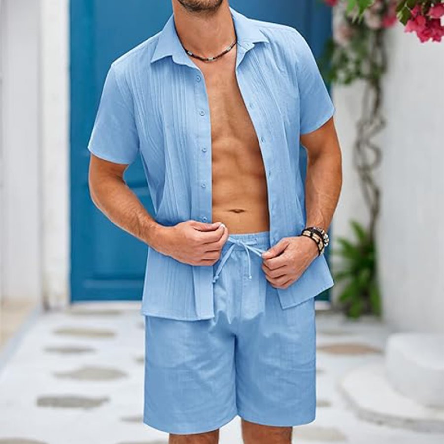 

Men's Outdoor Leisure Beach Vacation Editing Edge Strips Linen Sets