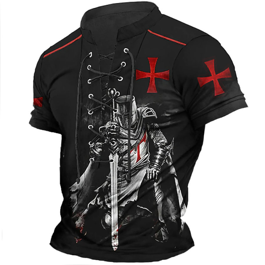 

Templar Cross Camiseta De Hombre Vintage Con Cordones Cuello Alto Manga Corta Verano Diario Tops