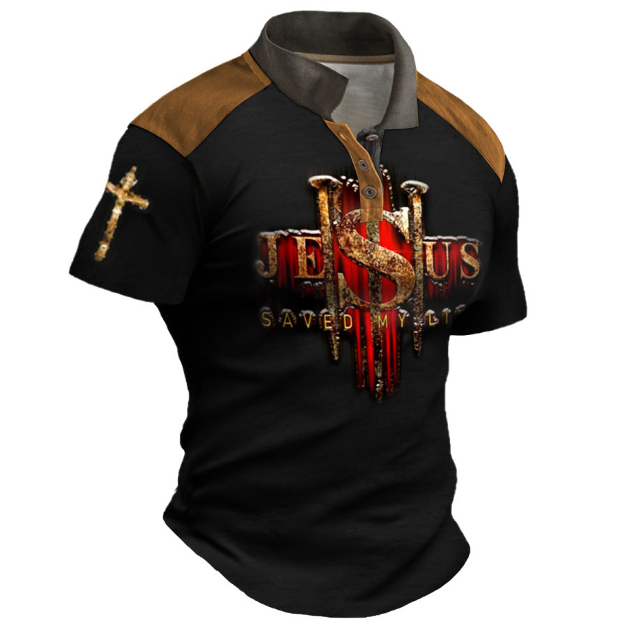 

Camiseta Informal De Manga Corta Con Bloque De Color De Pascua Jesús Salvó Mi Vida Vintage Para Hombre