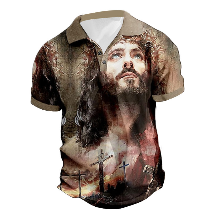 

Men's Polo Shirt Jesus Cross Easter Vintage Outdoor Short Sleeve Summer Daily Tops