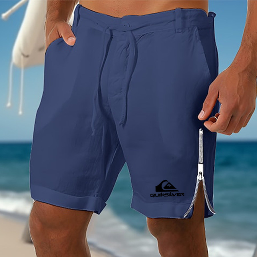 

Men's Beach Vacation Print Surf Casual Trouser Hemline Tie Linen Shorts