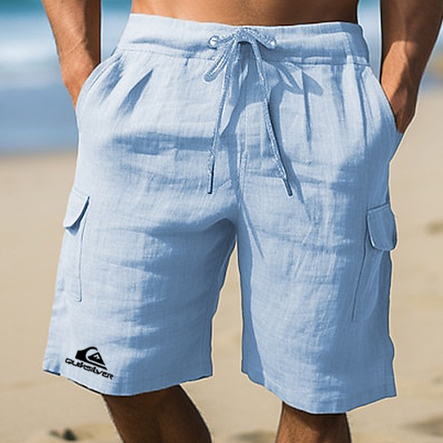 

Herren-Strandurlaub-Surf-Print-Leinenshorts Mit Kordelzug Und Tasche