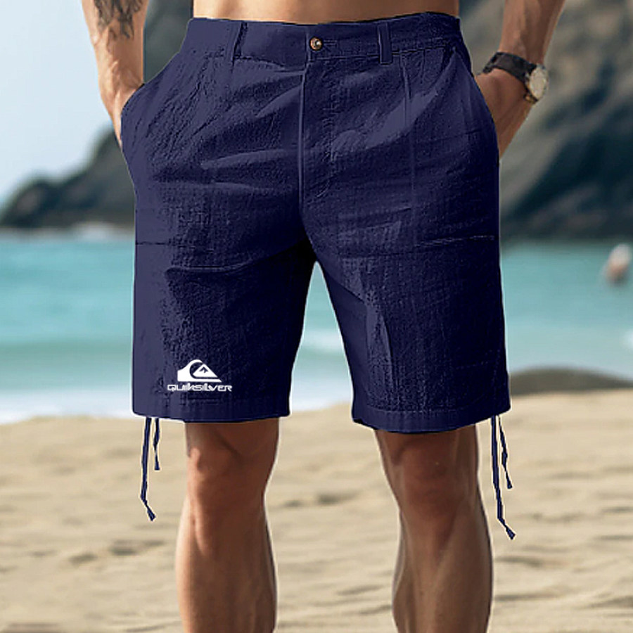 

Men's Beach Vacation Print Surf Casual Trouser Hemline Tie Linen Shorts