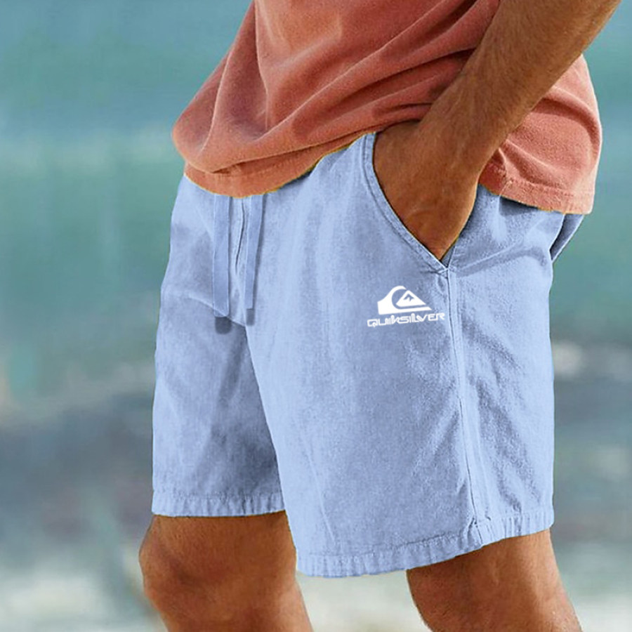 

Lässige Leinen-Shorts Für Herren Mit Strandurlaub-Print Und Surf-Motiv