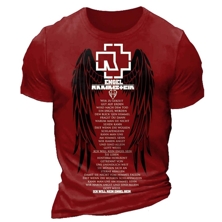 

Men's Vintage Rammstein Rock Band Wings Print Daily Short Sleeve Crew Neck T-Shirt