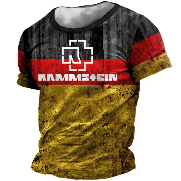Men's Rammstein Rock Band German Flag Print Daily Short Sleeve Crew Neck T-Shirt - Ootdyouth.com 