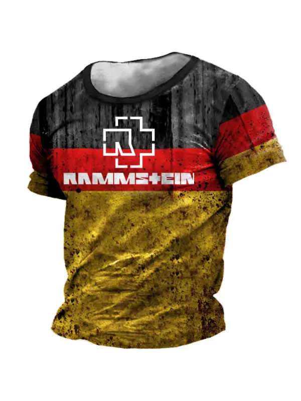 Men's Rammstein Rock Band German Flag Print Daily Short Sleeve Crew Neck T-Shirt - Ootdmw.com 