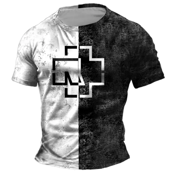 Men's Vintage Rammstein Rock Band Black And White Print Daily Short Sleeve Crew Neck T-Shirt - Cotosen.com