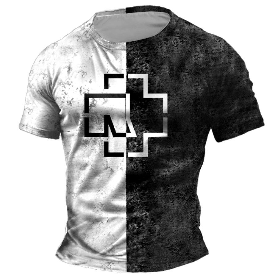 

Men's Vintage Rammstein Rock Band Black And White Print Daily Short Sleeve Crew Neck T-Shirt