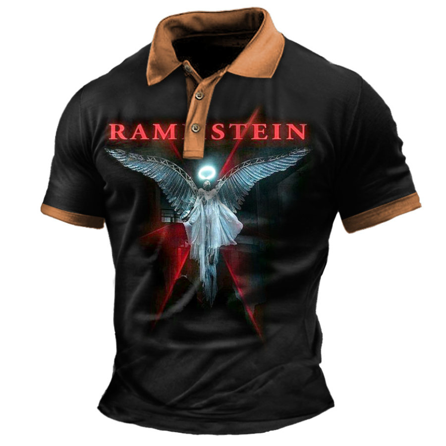 

Мужская рубашка поло Rammstein Rock Band Винтаж Открытый с цветными блоками Летние повседневные топы с короткими рукавами