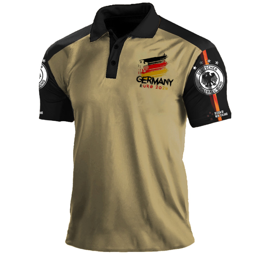 

Men's German Eagle Print Cuff Color Contrast Polo T-shirt