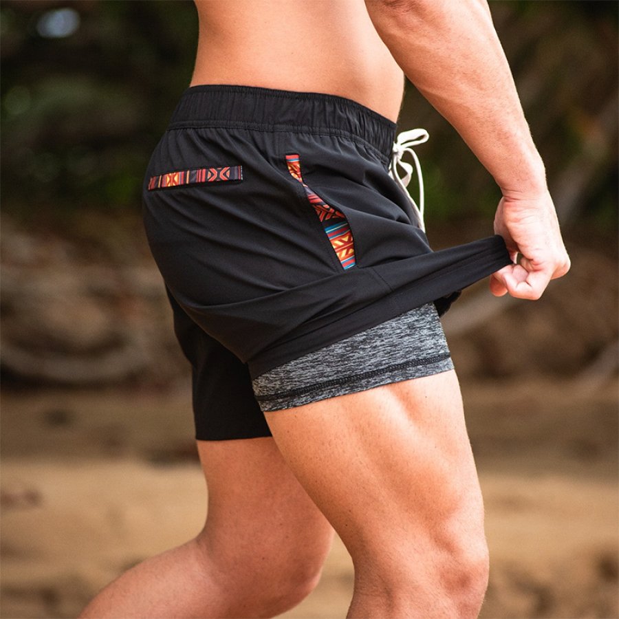 

Short Imprimé Contrasté à Motif Ethnique Pour Hommes Surf Et Pêche En Plein Air