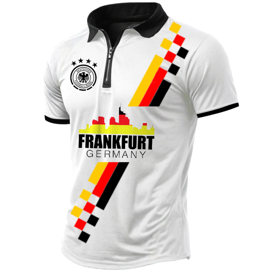 

Herren-Poloshirt Mit 1/4-Reißverschluss Und Skyline-Frankfurt-Flagge Des Deutschen Fußballbundes