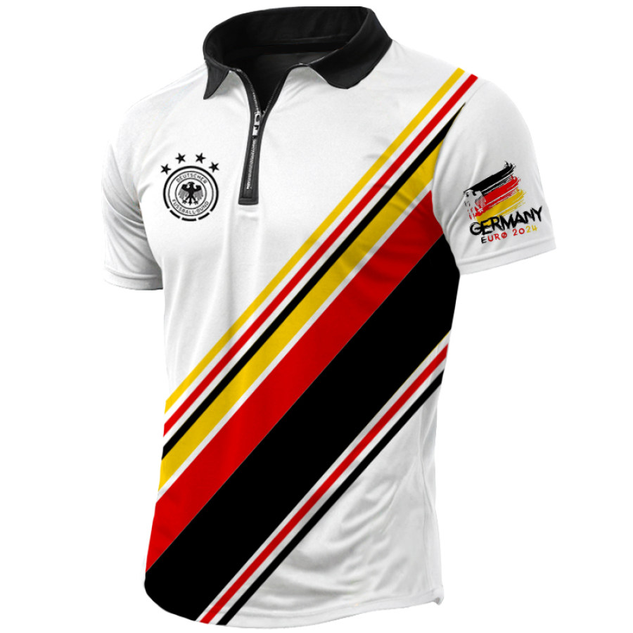 

Men's Deutscher Fussball-bund German European Championship 1/4 Zipper Print Polo T-shirt