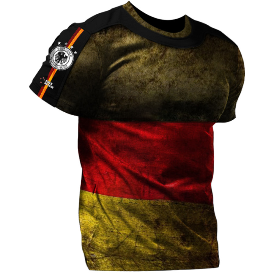 

Herren-T-Shirt Mit Deutschem Fußball-Bund-Kragen Farbkontrast Und Vintage-Print Mit Deutscher Flagge