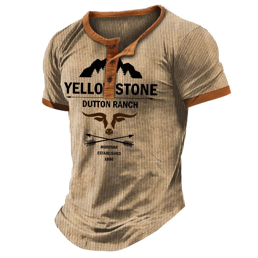 

Yellowstone Men's Henley T-Shirt Ribbed Lightweight Corduroy Vintage Color Block Daily Tops