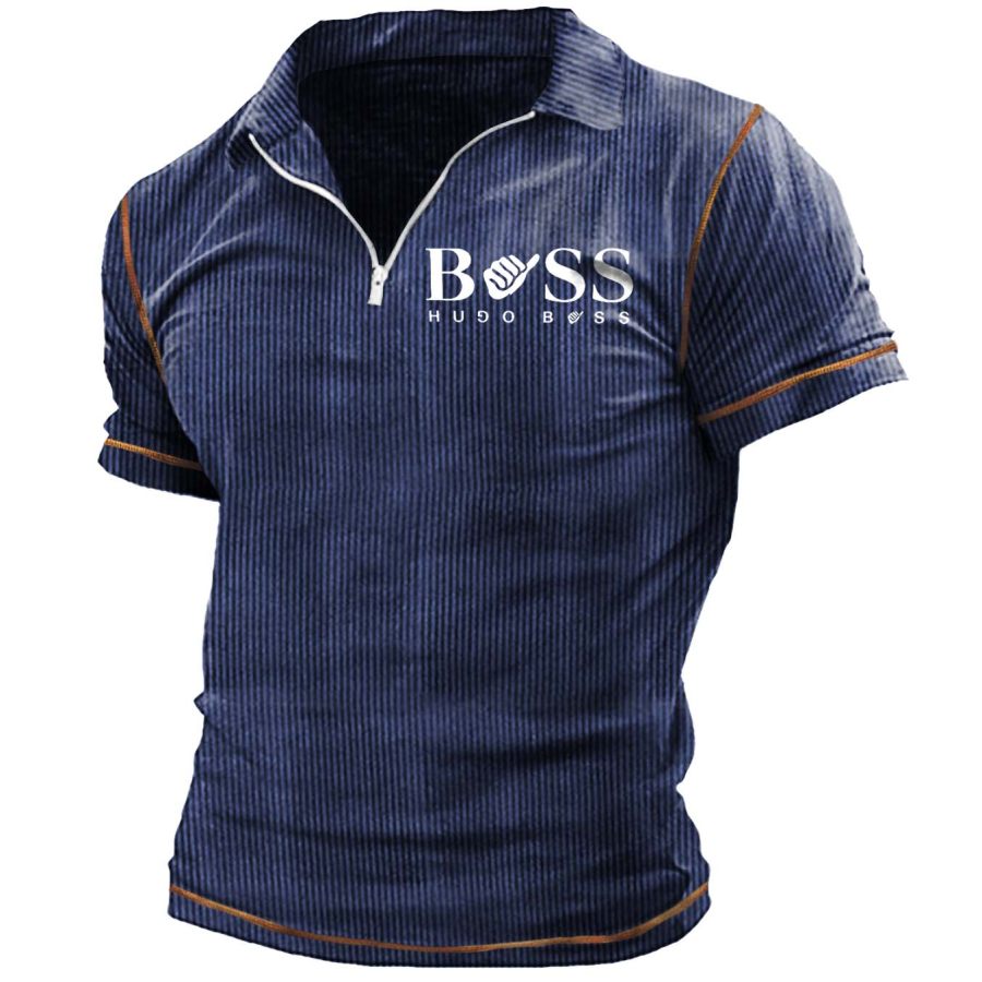 

Camiseta Para Hombre Boss Acanalado Punto Vintage Cremallera Polo Cuello Manga Corta Contraste Color Verano Diario Tops