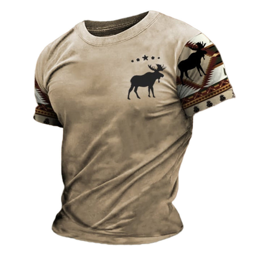 

T-shirt à Manches Courtes Quotidien à Imprimé Ethnique Vintage Moose Creek Pour Hommes