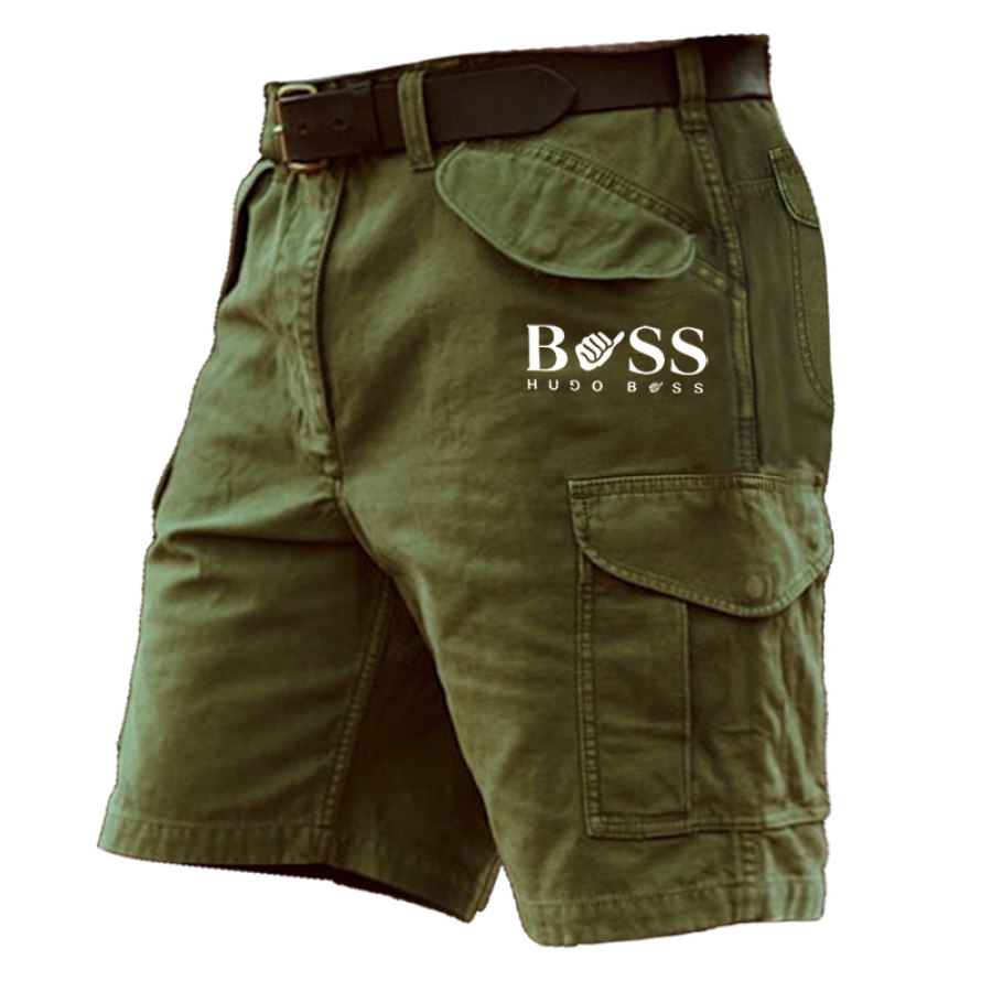 

Herren-Cargoshorts Mit Mehreren Taschen Im Outdoor-Vintage-Boss-Print