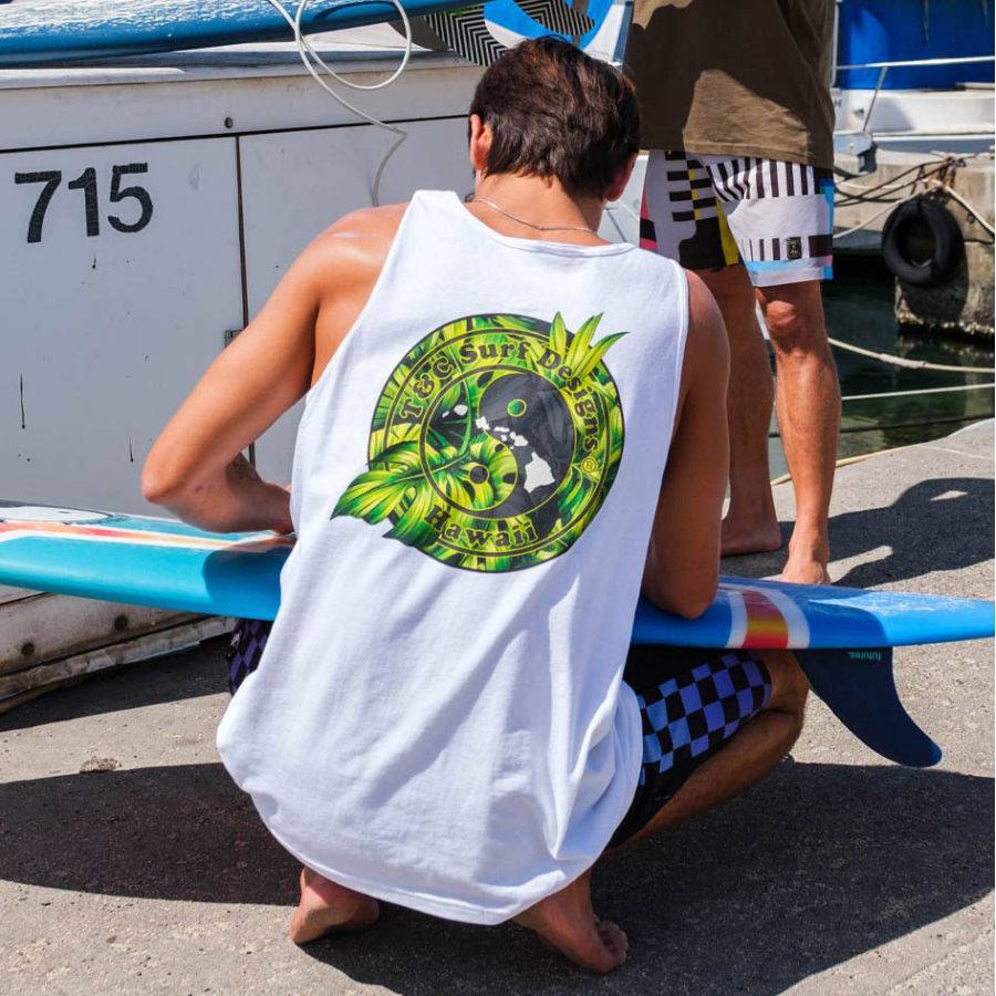 

Camiseta Sin Mangas Informal Con Estampado Hawaiano De Surf Para Hombre