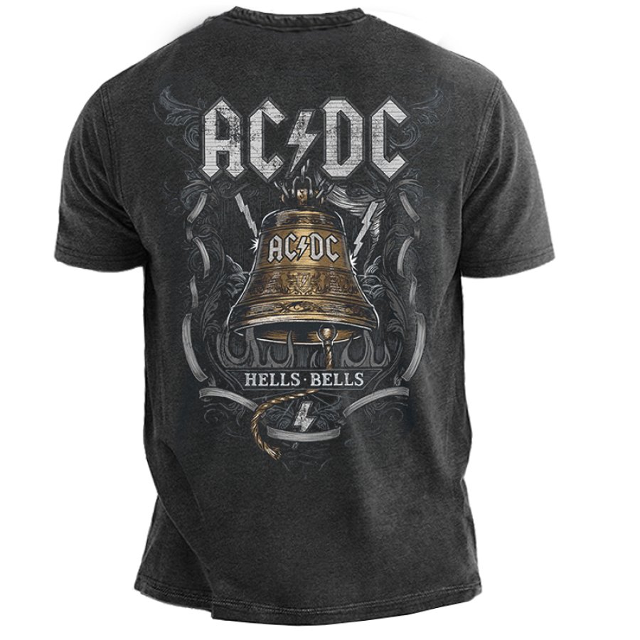 

Herren Vintage „Hells Bells“ AC/DC Signature Print Kurzarm-Freizeit-T-Shirt