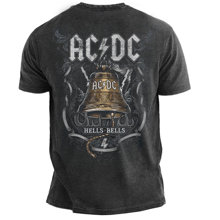 

Men's Vintage "Hells Bells" AC/DC Signature Print Short Sleeve Casual T-Shirt