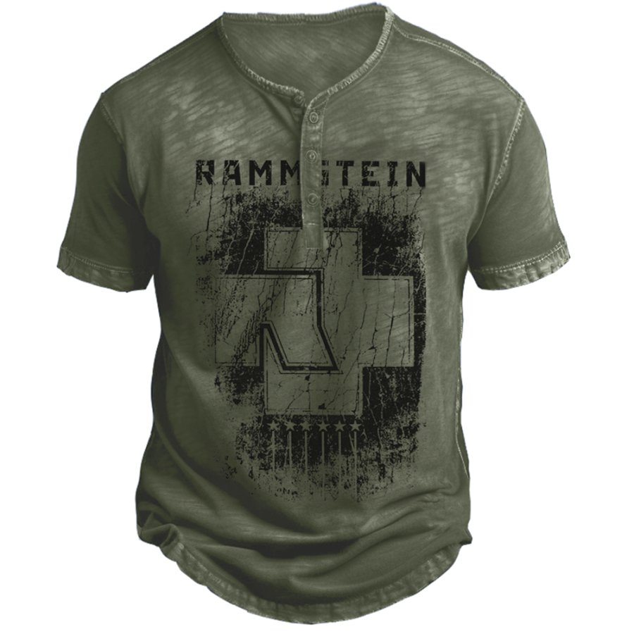 

Herren Vintage Rammstein Rock Band Henley Kurzarm-Freizeit-T-Shirt