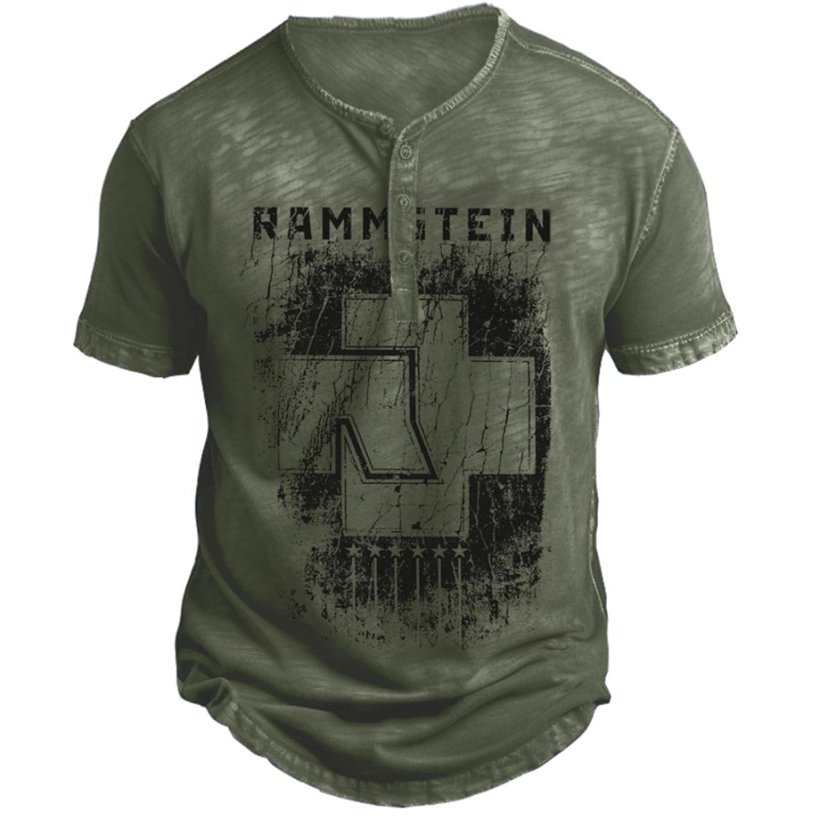 

T-shirt Décontracté à Manches Courtes Pour Hommes Vintage Rammstein Rock Band Henley